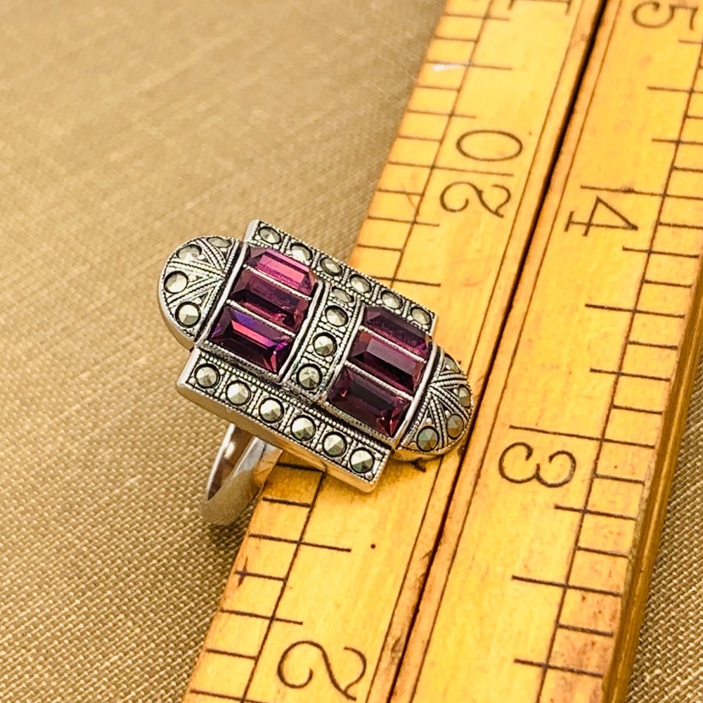 Vintage baguette ring Art Deco sterling sz 5 - 8 - Picture 11 of 11